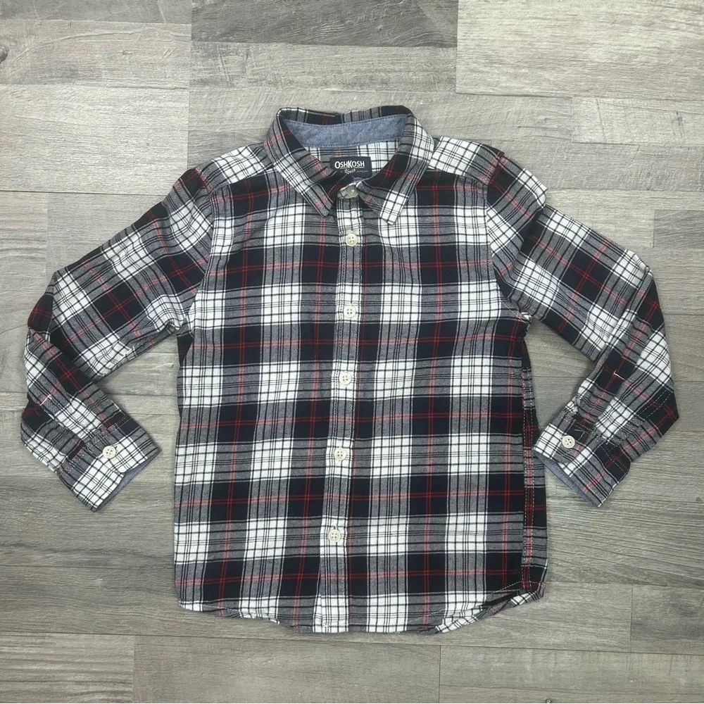 Oshkosh B'gosh Toddler Boys Blue Plaid Long Sleeve Button Down Shirt 5T